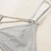 Bras séries spaghetti strap lingerie sutiã e calcinha combinando 3 peça conjunto sexy sexy underwire push up glitter rhinestones cadeia