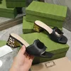 Designers Top Quality Low Heeled Leather Sexy Sandals Women Interlocking Real Leather Slippers G Cut-out Slide Sandal Calf Ladies Fashion Cutout Wear Shoes NO384