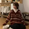 Sweaters de mujer Séter Argyle Vintage Mujeres Otoño Invierno Corea Corea Versión V Memoscada