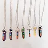 Reiki Healing Stones Necklaces 7 Chakra Colorful Natural Gemstone Hexagonal Prism Bullet Pendulum Jewelry for Women Men Gifts Crystal Rhinestone Pendant Charms