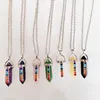 Reiki Healing Stones Naszyjniki 7 Chakra Kolorowe Naturalne Sześciokąt Gemstone Prism Bullet Pendulum Biżuteria dla kobiet Mężczyźni Prezenty Kryształ Rhinestone Wisiorek Charms