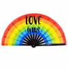 34CM Customized Large Folding Hand Fan Party Favor with Personalized Design Printed Black Bamboo Satin Silk Fabric Festival