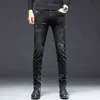 ve Sonbahar Kış Trendy Kot Erkek Kore Versiyonu Elastik Slim Fit Küçük Ayak Marka Pamuk Siyah Gri Pantolon