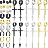 Stud 15 Pairs Stainless Steel Earrings Hypoallergenic Hoop Hinged Dangle Cross Set For Men And Women Moni22