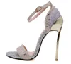 Designer-Plus Size 35 a 40 41 42 Glitter Silver Heels Open Toe Stiletto Heels Prom sapatos sapatos de casamento Veja com caixa