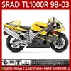 Corpo OEM per SUZUKI SRAD TL1000R TL-1000R TL1000 R 98 99 00 01 02 03 Carrozzeria 118No.93 TL 1000R 98-03 TL-1000 TL 1000 R 1998 1999 2000 2001 2002 2003 Kit carenatura Giallo lucido