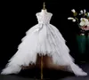 Elegante Swan Crystal Tule Trailing Flower Girl jurk avondjurk kinderen optochtjurk verjaardagsfeestje veer veer kanten prinses jurk 220707