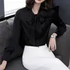 Women's Blouses shirts vrouwen imitatie zijden blouse lange mouw dames kantoor werk elegante boog vrouwelijke s-4xlwomen's