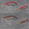 New Design Blue Wooden Rimless Metal Frames Square Optical Fashion Eyeglasses 18K Gold Classic Styles Frame 3524012 Woman Glasses Diamond cut Lens Eyewear Size:58