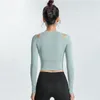 Yoga T-shirt Naveexposing sports long-sleeved Yoga Outfits women's elasticity and thin tights tops Quick-drying T-shirts running fitness clothes8800447