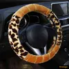 Leopard Winter Plush Steering Wheel Cover For Most Steering Wheel Soft 3738 Cm 145 "15" Braided On Hand Bar Car Accessories J220808
