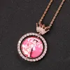 Подвесные ожерелья на заказ хип -хоп вращающийся корона круглая двойная версия CZ Memory Po Ожерелье для женщин Menpendant