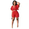 Summer Women Tracksuits Ruffle V-Neck Crop Top Shorts Two Piece Set 2022 Street Trend Designer Round Neck Short Sleeve Shorts Outfits