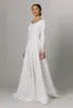 Robes de mariée modestes en Satin crêpe, dentelle, plage, bohème, simple, col en V, manches longues, 2022