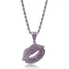 Подвесные ожерелья заморожены на губах с цепным фиолетовым цирконом высококачественный хип -хмель ювелирных изделий