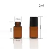 Amber Glass Roller Bottles with Black Cap and Steel Roller Balls Cosmetic Makeup Storage Packing Essential