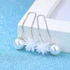 Dangle & Chandelier Women's Long Snowflake Ear Chains Zircon Ball Pearl Earrings Crystal Versatile Sweet Silver Plated WiresDangle Dangl