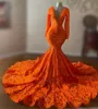Orange O Neck Long Prom Dress per ragazze nere 2022 Appliques Abito da festa di compleanno Abito da sirena Celebrity Dresses Robe de Soir