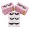 22~25mm 3D Mink Colored Eyelashes Colorful 100% Mink Lashes Pink Blue Red White False Eyelash Natural Dramatic Fluffy Soft Eye Lash with Color End for Party