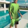 Summer 3D Mens Mens Tshirt مجموعة ألوان صلبة مع نقطة أسود غير رسمية بسيطة شورت قصير الأكمام 2 قطعة 220602