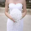 Düğün Çiçekleri% 100 Buket Çiçek Gelin Full İnciler Ivory Beyaz El Yapımı Sulu Gelin Buketwedding