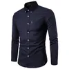 Men Solid Color Turn Down Collar Long Sleeve Shirt Slim Button Pocket Work Top