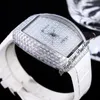 Vanguard v45 Miyota 8215 Автоматические мужские часы мощеного квадратного Diamond Dial Baguette Diamonds Bezel Black Gummy Best Out Ювелирные часы Treatime E243A1