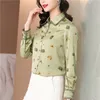 Casual seda feminina manga longa clássico lapela designer blusas camisas de escritório topos outono chicgfeegfee