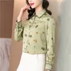 Vintage Casual Soie Imprimé Chemise Femmes À Manches Longues Classique Revers Designer Blouses Bureau Dames Bouton Dessus De Chemise Printemps Automne Chic Piste Floral Blouse Femme 5402