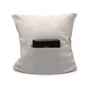 Blank Sublimation Pocket pillow cover linen polyester beige square pillowcase sofa throw Envelope cushion cover custom