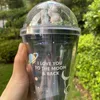 Space Universe Astronaut Straight Tumblers with 3D Lid 380ml Double Layer Transparent Plastic Straw Mugs for Cold Drink Milk Tea L2235980