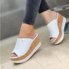 Kobiety lato Peep Toe kliny sandały na obcasie platformy buty na co dzień panie kapcie na zewnątrz moda plażowa slajdy Sandalias 220622