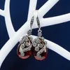 Boucles d'oreilles pendantes en argent sterling 925 avec marcassite et pierre d'agate verte