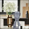 Vases Home Decor Garden 1-2Pcs Human Face Vase Man Woman Lift Cheek Flowerpots Nordic Style Office Decorative Decoration Drop Delivery 202