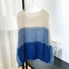 Lazy Wind Bright Silk Gradient Sweater Kvinnors lösa och mångsidiga randiga tröjor åldrande rund halsplatta
