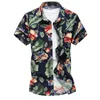Men's Casual Shirts Men Summer Beach Hawaiian Shirt Stretch Short Sleeve Plus Size Floral Holiday Vacation Clothing Camisas 2022