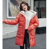 Winter Thick Warm Long Glossy Down Cotton Coat Parkas Women New White Pink Black Bread Service Tops Jacket L220730