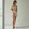 Women's Tracksuits spring and summer new suspender leopard temperament commuter Jumpsuit long sleeve Brown printing thin Shirt Pants Set