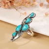 Cluster Anneaux Boho Stone Natural Big Ring For Women Bijoux vintage Style ethnique Tibetan Silver Scarved Modèle Party Party