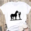 Women T-shirt Horse Graphic Print T Shirt Short Sleeve O Neck Loose Aesthetic Tee Ladies