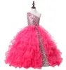 Vacker Little Girl Beauty Pageant Dress One Shoulder Pärlor Klänning Prom Dress Anpassad storlek 2 4 6 8 10 12 14260O