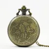 Pocket Watches Vintage Bronze Moon Wolf Hollow Quartz Watch Necklace Pendant Men Women Gifts Clockpocket