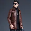 Men's Genuine Leather Down Jacket Wool Fur Collar Autumn Winter Warm Coat Thick Outerwear Overcoat Waterproof Jackets Windbreaker Plus Size Black Brown