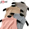 Half High Collar Tank Tops y2k Female Summer Fashion Solid Women Hight Quality Blue Gray Black White Knitted Sexy 220316