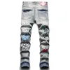 Jeans Men Slim Fit Ripped Printed Straight Biker Denim Pants Big Size Light Blue Men's Hip Hop Trousers For Male