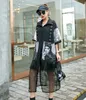 デザイナーの女性サマーブラックカジュアフォンシャツドレス漫画ポケットハーフスリーブプラスサイズの女性ミディパーティークラブドレスローブone2693
