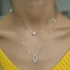 Ketten angekommen 925 Sterling Silber Pave CZ Träne kreisförmiger Zirkon Charme vergoldet Mode trendige Frauen Kette Doppel HalsketteKetten KettenChai