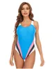 Costumi da bagno da donna Costume da bagno intero da donna Costumi da bagno sportivi Vestibilità slim Coprente Corrispondenza del colore della pancia Cinturino in acciaio senza pettorina Bikini sexy con elastico alto senza schienale