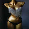 Damesvesten zwemkleding vrouwen zwempak vol diamanten kristallen tassel onderbladen gevulde push omhoog spaghetti riem bra massief verstelbare string bikin