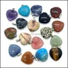 Konst och hantverk Arts Gifts Home Garden 20mm Natural Crystal Picture Agate Stone Love Heart Charms Rose Quartz Pendants Tre DH3U2